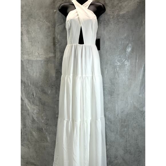 Aidan Mattox Dresses & Skirts - AIDAN By AIDAN MATTOX Women's Ivory Cross Halter Tiered FIT & Flare Maxi Gown